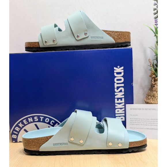 Birkenstock Uji Surf Green Nubuck Leather Two Strap Shine Sandals W9 EU40 NIB - Picture 8 of 13